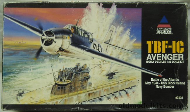 Accurate Miniatures 1/48 Grumman TBF-1C Avenger - With Super Scale Decals - Battle of the Atlantic May 1944 USS Block Island (TBF1C), 3403 plastic model kit